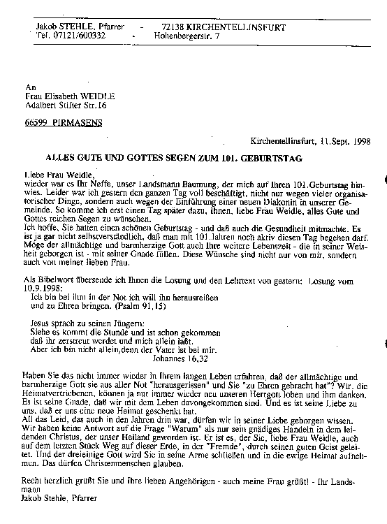 Geburtstagsbrief - 101Jahre - Weidle