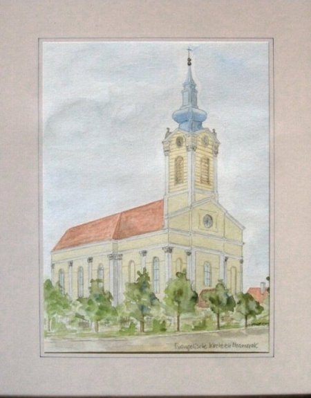 Zeichnung unserer Kirche - Geschenk der HOG an Pfarrer Stehle